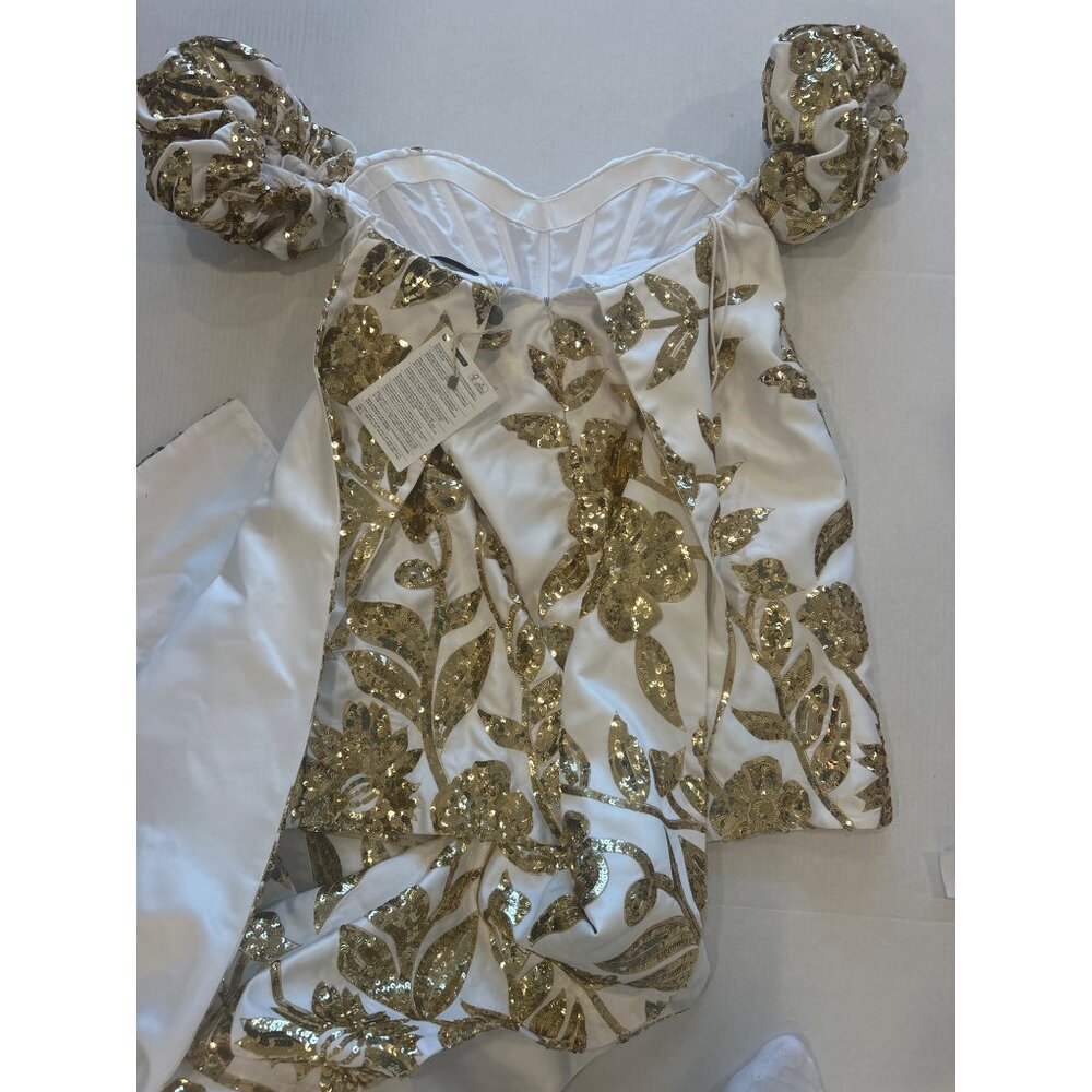 Markarian Esmee Off The Shoulder Sequin Embellished Duchesse Satin Dress Gol NWT - Picture 6 of 8